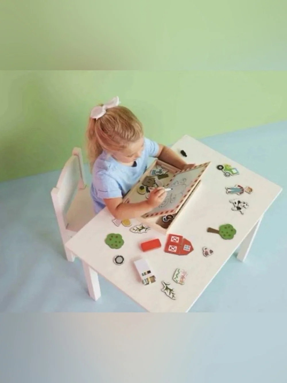 NWT Mud Pie My Farm Story 50 Piece Wooden Box Chalkboard Whiteboard Play Set